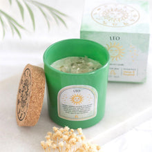 Load image into Gallery viewer, Leo Zodiac Candle with Crystals and Matching Gift Box Styled Photo - Down To Earth