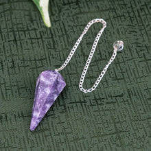 Load image into Gallery viewer, Lepidolite Pendulum on a green cloth - Down to Earth