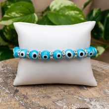 Load image into Gallery viewer, Light Blue Evil Eye Stretch Bracelet - Down To Earth