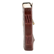 Load image into Gallery viewer, Maiden Mother Moon Leather Journal side facing on a white background - Down To Earth