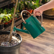 Load image into Gallery viewer, Metal Garden Watering Can pouring water on a plant displayed on a styled background - Down to Earth