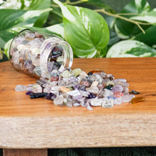 Load image into Gallery viewer, Mixed Crystal Chips 1lb front facing displayed on a styled background - Down To Earth