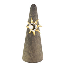 Load image into Gallery viewer, Moon & Sun Adjustable Ring on ring stand on white background - Down To Earth