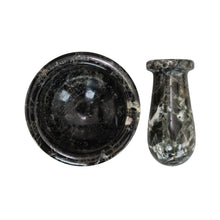 Load image into Gallery viewer, Mortar Pestle Black Zebra 2.5in parts on a white background - Down to Earth