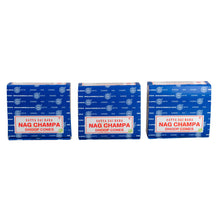 Load image into Gallery viewer, "Three packages of Nag Champa Dhoop Cones on a white background," - Down to Earth.