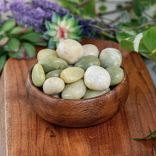 Load image into Gallery viewer, New Jade Tumbled in a wooden bowl styled photo side angle - Down to Earth