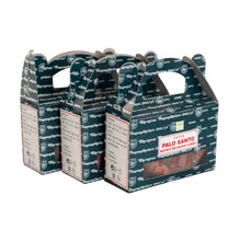 Load image into Gallery viewer, "Three packages of Satya Palo Santo Backflow Dhoop Cones on a white background," - Down to Earth.