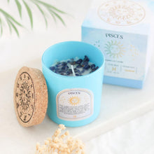 Load image into Gallery viewer, Pisces Zodiac Candle with Crystals and Matching Gift Box Styled Photo - Down To Earth