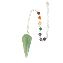 Load image into Gallery viewer, Premiere Green Aventurine Faceted Pendulum with 7 Chakra front facing on a white background - Down To Earth