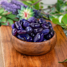 Load image into Gallery viewer, Purple Agate Tumbled in a wooden bowl styled photo side angle - Down to Earth