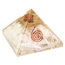 Load image into Gallery viewer, Orgonite Crystal Pyramid Selenite side angle - Down to Earth