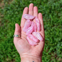 Load image into Gallery viewer, Raw Rose Aura Quartz Points in the Palm of a Hand - Down To Earth