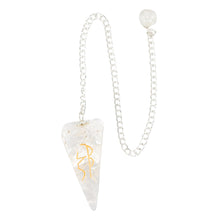 Load image into Gallery viewer, Clear Quartz Reiki Faceted Pendulum displayed on a white background top down shot second angle - Down to Eart