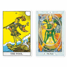 Load image into Gallery viewer, The Complete Tarot Kit Rider Waite and Crowley Thoth Tarot The Fool Cards- Down To Earth