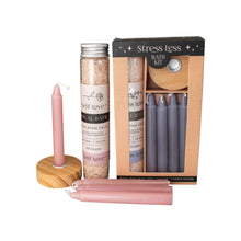 Load image into Gallery viewer, "Professional photograph of two bath kits. Each bath ritual kit includes four chime candles, a wooden candle holder and 100 grams of bath salts." - Down to Earth.