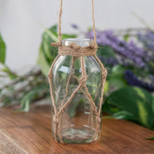 Load image into Gallery viewer, Hanging Glass Bottle sat on a wooden surface hanging - Down to Earth