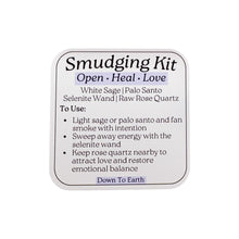 Load image into Gallery viewer, "Rose Quartz Smudging Kit Info Card on a white background," - Down to Earth.