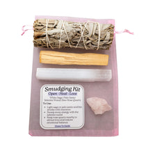 Load image into Gallery viewer, "Top-down view of a Rose Quartz Smudging Kit on a white background," - Down to Earth.