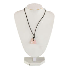 Load image into Gallery viewer, Rose Quartz Leather Cord Necklace on a stand front facing on a white background - Down To Earth