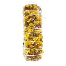 Load image into Gallery viewer, Sage w/Yellow Sinuata Smudge Stick on a white background - Down To Earth