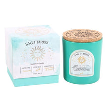 Load image into Gallery viewer, Sagittarius Zodiac Candle with Crystals and Matching Gift Box - Down To Earth
