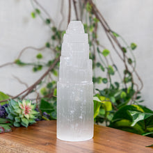 Load image into Gallery viewer, Selenite Iceberg Tower 6 inches styled photo - Down to Earth