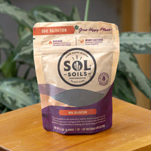 Load image into Gallery viewer, Sol Soils Plant Care Soil Salvation with plants displayed on a styled background - Down to Earth