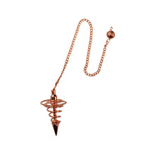 Load image into Gallery viewer, "Rose gold spiral pendulum on a white background," - Down to Earth.