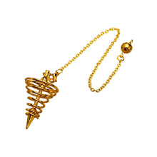 Load image into Gallery viewer, "Side angle of a spiral pendulum in the color variation gold on a white background," - Down to Earth.