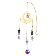 Load image into Gallery viewer, Sun & Moon Suncatcher Gold with Amethyst on a white background - Down to Earth