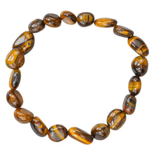 Load image into Gallery viewer, Tiger's Eye Tumbled Crystal Bracelet top down displayed on a white background - Down to Earth