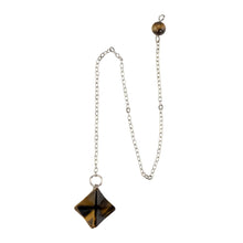 Load image into Gallery viewer, Tiger's Eye Merkaba Pendulum Angled top down displayed on a white background - Down To Earth