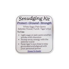 Load image into Gallery viewer, "Tiger's Eye Smudging Kit Info Card on a white background," - Down to Earth.