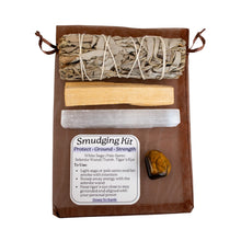 Load image into Gallery viewer, "Top-down view of a Tiger's Eye Smudging Kit on a white background," - Down to Earth.