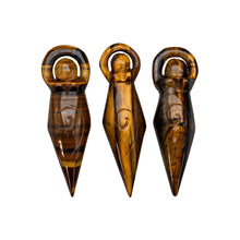 Load image into Gallery viewer, "Three Tiger's Eye Goddess Statues on a white background," - Down to Earth.