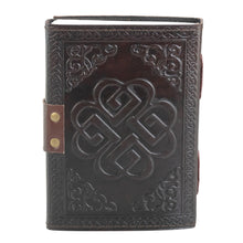 Load image into Gallery viewer, Triple Moon Goddess Leather Journal back facing displayed on a white background - Down To Earth