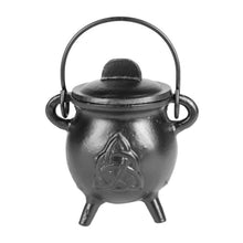 Load image into Gallery viewer, Triquetra Cast Iron Cauldron With Handle Up - Down To Earth