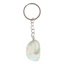 Load image into Gallery viewer, Amazonite Tumbled Crystal Keychain displayed on a white background second angle - Down to Earth