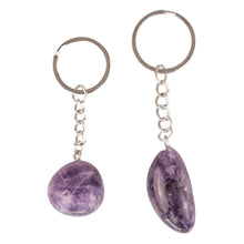 Load image into Gallery viewer, Amethyst Tumbled Crystal Keychain displayed on a white background - Down to Earth