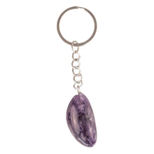 Load image into Gallery viewer, Amethyst Tumbled Crystal Keychain displayed on a white background second angle - Down to Earth