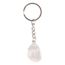 Load image into Gallery viewer, Clear Quartz Tumbled Crystal Keychain displayed on a white background second angle - Down to Earth