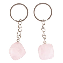 Load image into Gallery viewer, Rose Quartz Tumbled Crystal Keychain displayed on a white background - Down to Earth