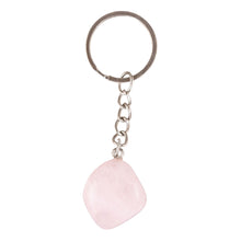 Load image into Gallery viewer, Rose Quartz Tumbled Crystal Keychain displayed on a white background second angle - Down to Earth