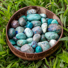 Load image into Gallery viewer, Tumbled Chrysocolla in coconut bowl - Down To Earth