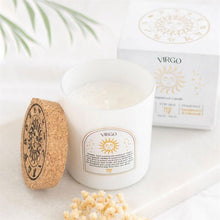 Load image into Gallery viewer, Virgo Zodiac Candle with Crystals and Matching Gift Box Styled Photo - Down To Earth