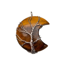 Load image into Gallery viewer, Wire Wrapped Tiger's Eye Crystal Moon Pendant - Down To Earth Online Metaphysical Store