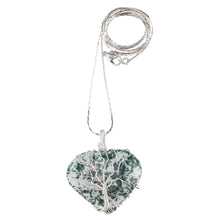 Load image into Gallery viewer, Wire Wrapped Crystal Necklace Moss Agate studio photo top down shot - Down to Earth