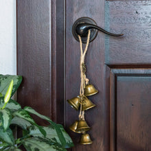 Load image into Gallery viewer, "Witch Bells Protection Door Hanger with a pentagram and a key charm," - Down to Earth.