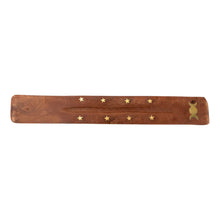Load image into Gallery viewer, "10'' Wooden Incense Burner with a golden triple moon design on a white background," - Down to Earth.