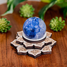 Load image into Gallery viewer, Wooden Crystal Holder with sphere on a wooden surface - Down to Earth